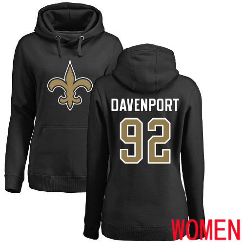 New Orleans Saints Black Women Marcus Davenport Name and Number Logo NFL Football #92 Pullover Hoodie Sweatshirts->nfl t-shirts->Sports Accessory